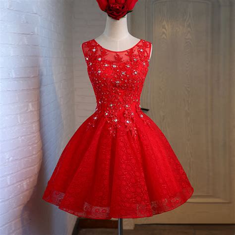 2016 Sexy Short Lace Red Prom Dress Graduation Dresses 2017party