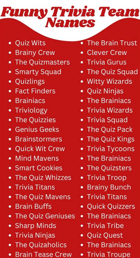 Funny Trivia Team Names Hilarious Unique Creative Cool