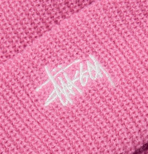 Stüssy Logo Embroidered Ribbed Knit Beanie Pink Stussy