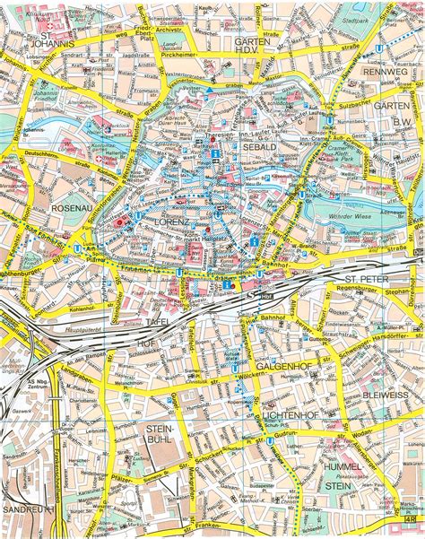 Германия, карта Нюрнберга. Подробный план центра города Нюрнберг, карта ...