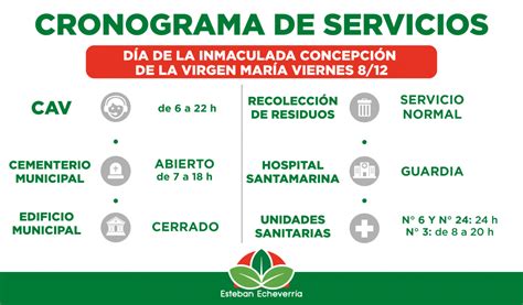 CRONOGRAMA DE SERVICIOS DURANTE EL FERIADO DEL DÍA DE LA INMACULADA