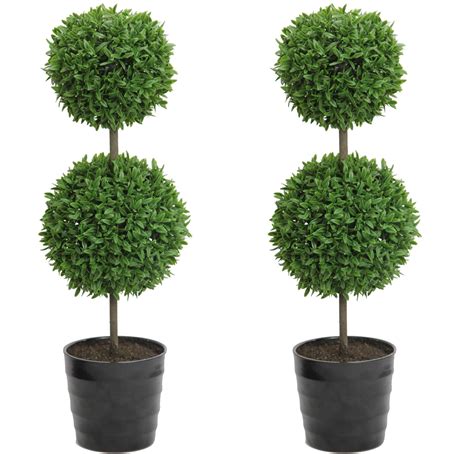 18 Inch Artificial Boxwood Topiary Plants 2 Ball Shape Faux Topiaries