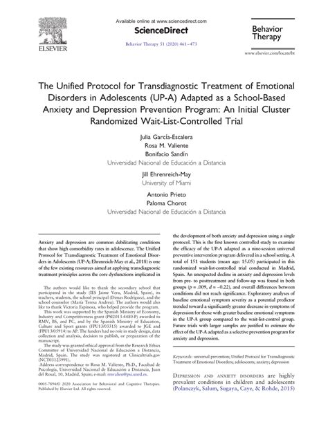 Pdf The Unified Protocol For Transdiagnostic Treatment Of Emotional