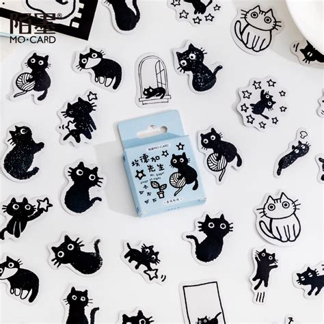 Pcs Black Cat Theme Stickers Decoration Kawaii Cute Cats Stickers