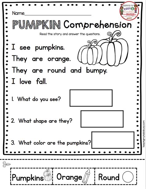 October In Kindergarten Reading Comprehensionactivity Plus Math