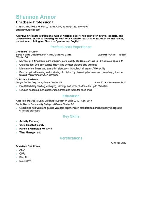 Child Care Resume Examples And Templates For 2024