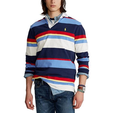 Polo Manches Longues Droit Rayures Rugby Bleu Marine Polo Ralph Lauren