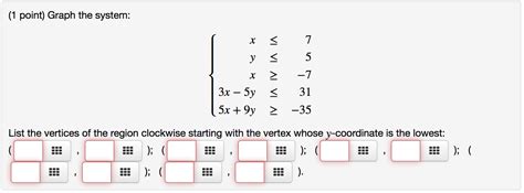 Solved 1 Point Graph The System ܢ ܝ X 7 Y 5 X 2 7 3x