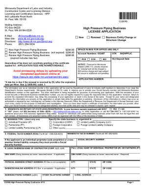 Fillable Online Doli State Mn High Pressure Piping License Application