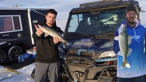 Winter Ice Camping Catching Giant Walleye Youtube