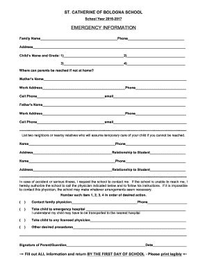 Fillable Online Emergency Information Form 2016 17 Doc Fax Email Print