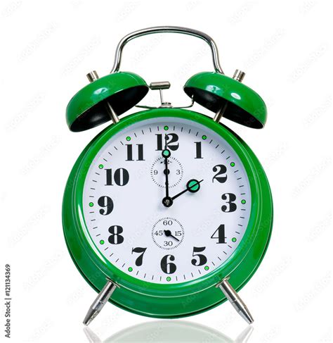 Retro Alarm Clock Isolated On White Background Green Alarm Clock Old Style With Clipping Path