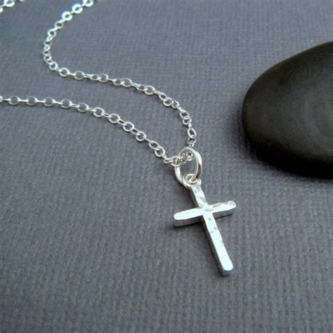 Hammered Silver Cross Necklace Small Sterling Silver Cross