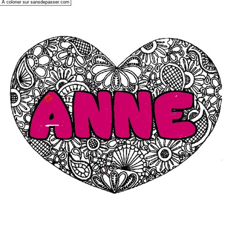 Dessin Colorié Coloriage Prénom Anne Décor Mandala Coeur Par Un