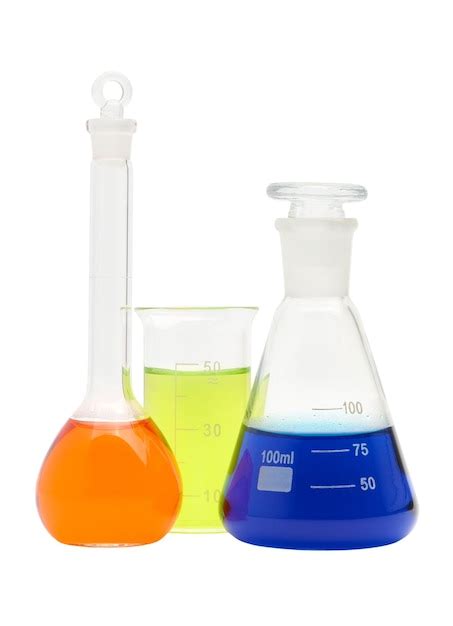 Premium Photo Laboratory Conical Flasks And Beaker With Colored