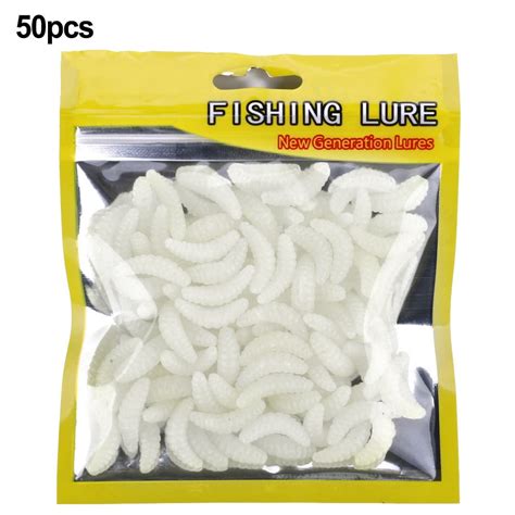 50PCS Fishing Lure Lifelike Worm Maggot Grub Soft Bait Silicone