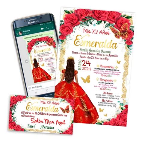 Invitaci N Digital A Os Rosas Rojas Xv Imprimible Pase Meses Sin