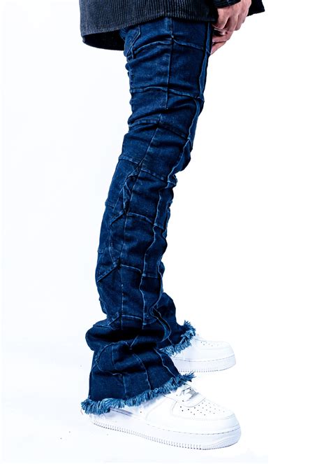 Reves Mens Stacked Denim Jeans Navy Blue 95denim