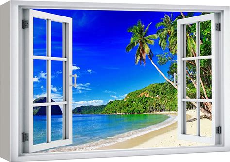 AAzaqTin Canvas Print Wall Art Tropical Island Beach Shore Palm Tree