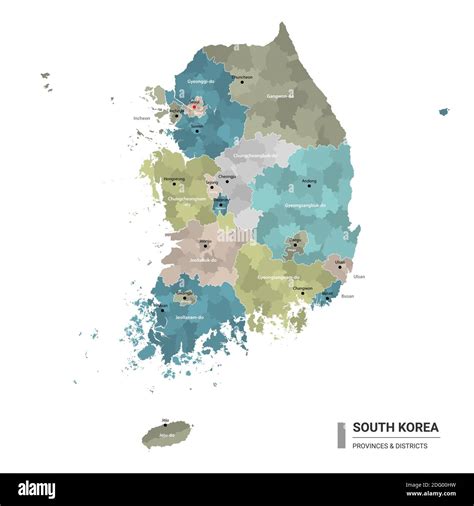 South Korea Higt Detailed Map With Subdivisions Administrative Map Of