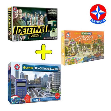 Kit Jogos Super Banco Imobili Rio Jogo Da Vida Detetive Estrela