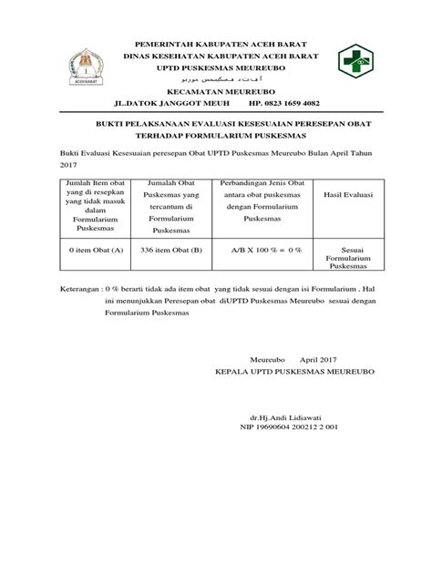 Laporan Hasil Evaluasi Kesesuaian Peresepan Dengan Formularium