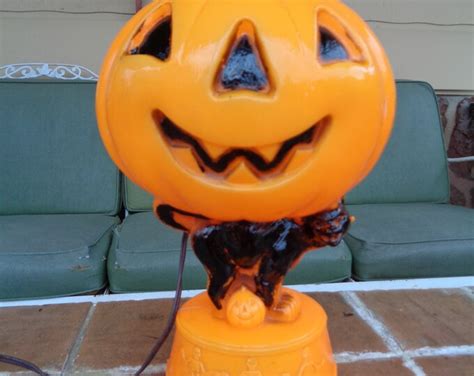 Vintage Blow Mold Light Up Pumpkin 1960s Plastic Halloween Seasonal