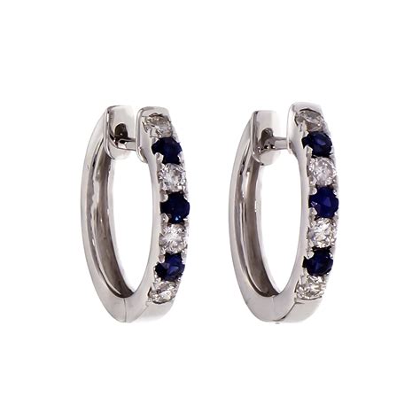 Sapphire Diamond K White Gold Huggie Hoop Earrings Ebay