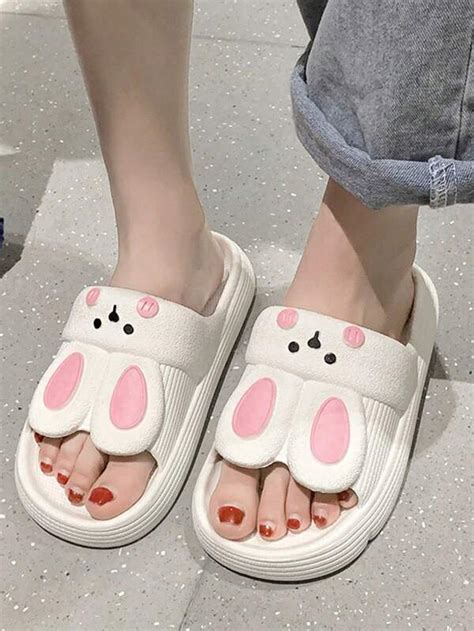 Women Cartoon Rabbit Design Slides PVC Preppy Slides SHEIN USA