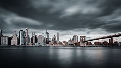 New York Skyline And Brooklyn Bridge Stock Image Image Of Bridge