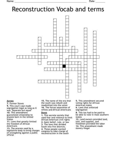 Reconstruction Vocab And Terms Crossword Wordmint