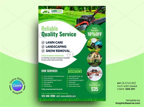 Lawn Care Service Flyer Design Canva Template Graphic Reserve