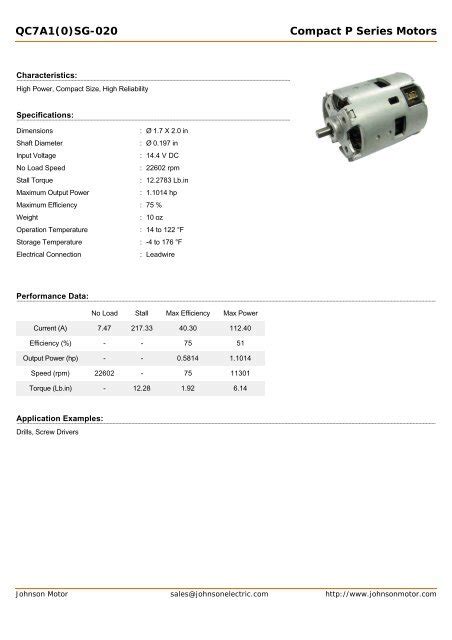 Qc7a10sg 020 Compact P Series Motors Johnson Electric