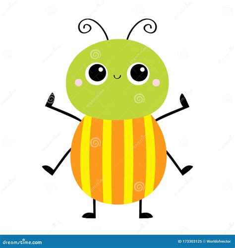 Cartoon Beetle Bug Insect Animal Cute Kawaii Smiling Baby Character