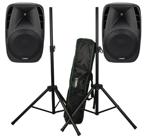 2 X 15 800w Bluetooth Enabled Active Speakers With Stands And Bag