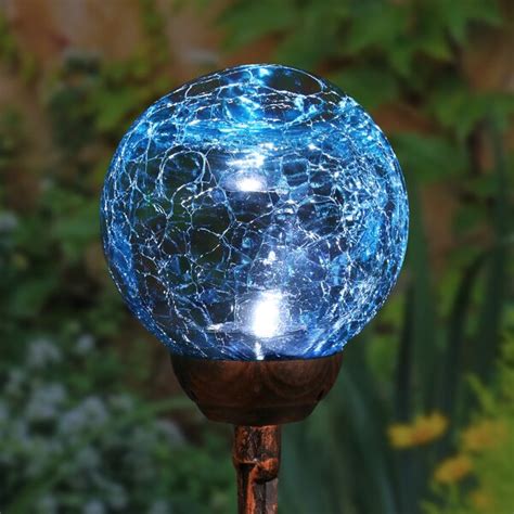 Exhart Solar Crackle Glass Ball Garden Stake With Metal Finial 4 By 31