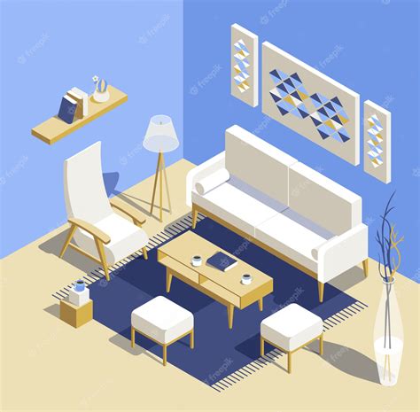 Premium Vector Living Room Isomertic Detailed Set Graphic