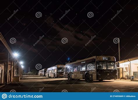 Bus Depot at Night, with Bright Lights Shining and Stars Twinkling in ...