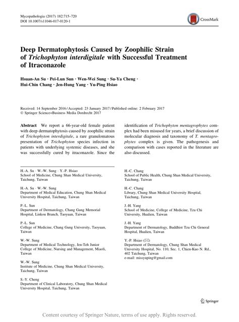 Deep Dermatophytosis Caused by Zoophilic Strain of Trichophyton interdigitale with Successful ...