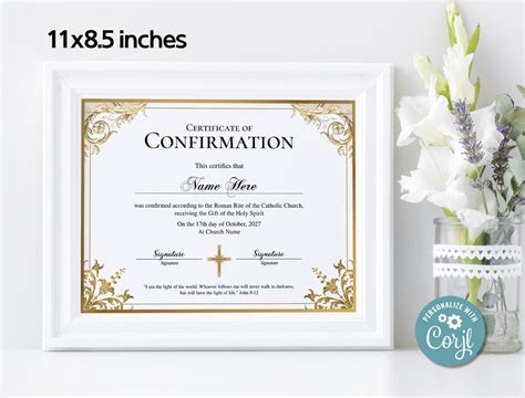 Elegant Confirmation Certificate Template Church Certificate 11x85