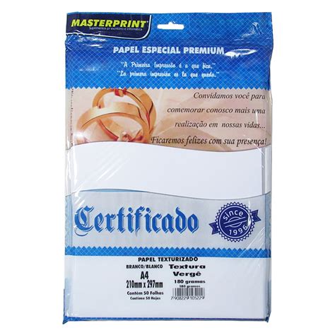 PAPEL VERGE A4 BRANCO 180G C 50UN MASTERPRINT Mais Suprimentos