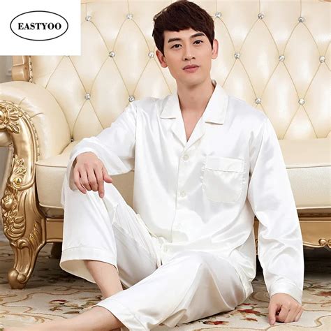 White Pajamas Men Silk Satin Pyjamas Sets Loose Confortable Pijamas