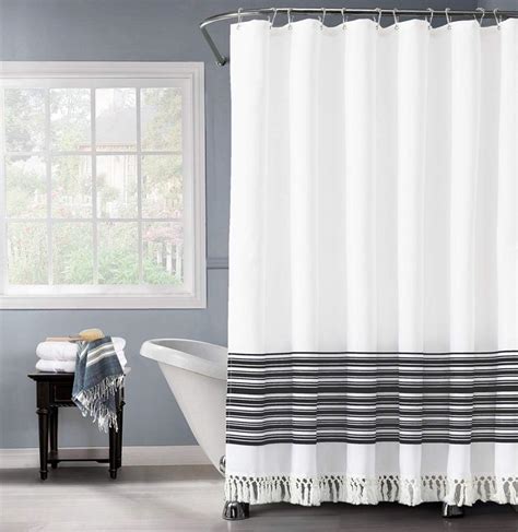 Amazon Felisa Black And White Stripe Shower Curtain With Double