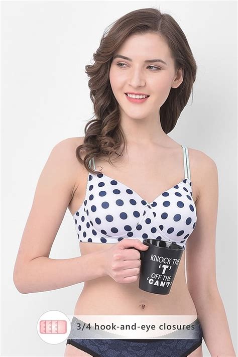 Buy Padded Non Wired Full Cup Polka Print T Shirt Bra In White Online