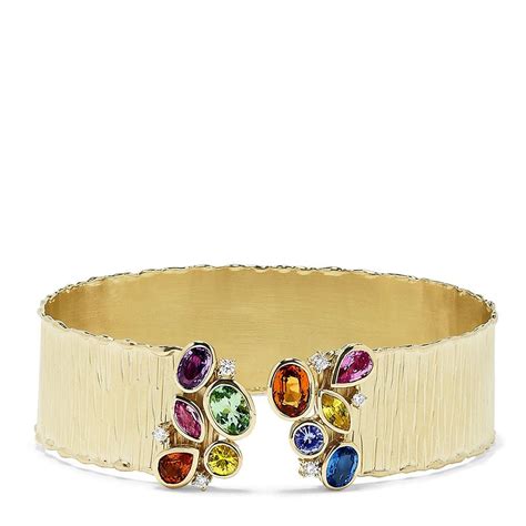 Effy Watercolors 14k Yellow Gold Multi Sapphire And Diamond Cuff 5 34