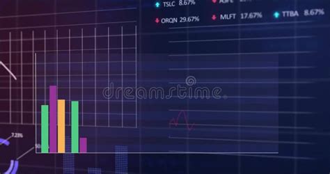 Animation Of Colourful Graph Over Charts And Financial Data Processing