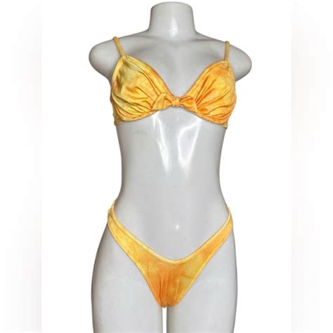 Vintage Swim Vintage S Ultimate Yellow Tiedye High Cut Bikini Set Made In Usa Size Sm