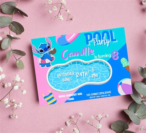 Stitch Pool Party Birthday Invitation Stitch And Lilostitch Etsy