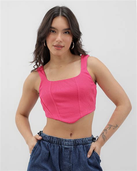 Riachuelo Regata Cropped Corset Canelada Rosa Pool By Riachuelo