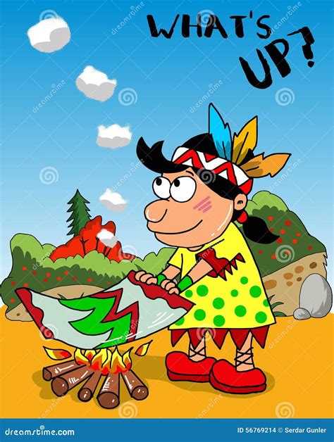 Cartoon Indian Boy Sending A Message With Smoke Signals Vector